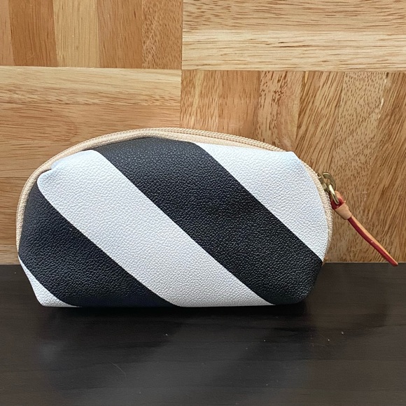 Dooney & Bourke Black and White Diagonal Stripe Small Cosmetic Pouch - Picture 2 of 10